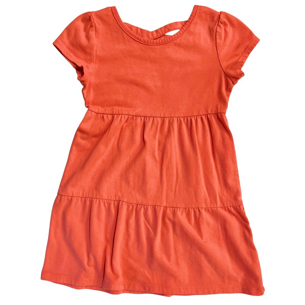 Healthtex Girls 4T Coral Knit Tiered Flounce Dress Crisscross Back Summer EUC